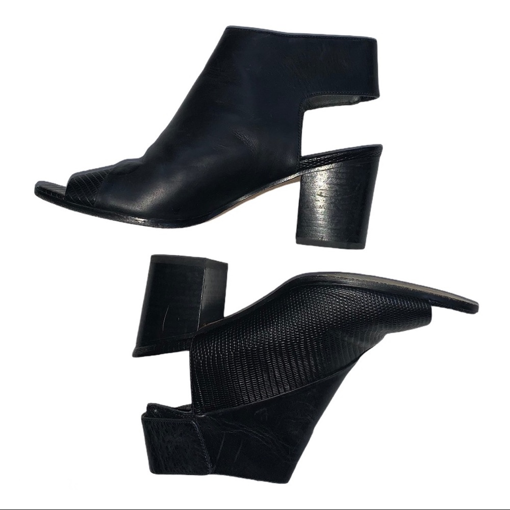 Vince Black Leather Open-Toe Cutout Ankle Booties with Block Heel